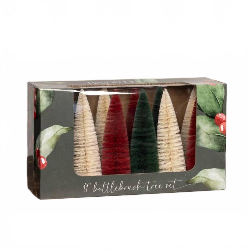 NEW RAGON HOUSE bottle brush trees - set of 12 in red/cream/green